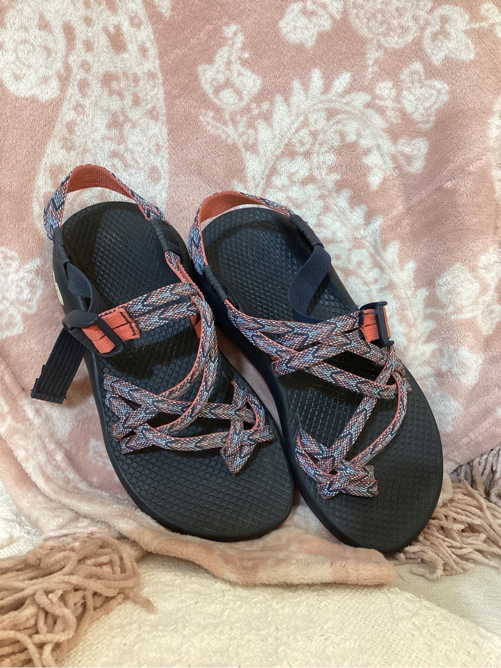 Women's Chaco Outdoor Strappy Sandals in Coral and Black